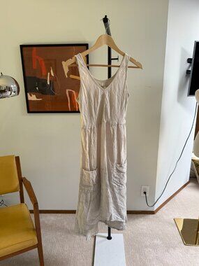 Dylan Dove Gray 100% Linen Sleeveless Pocket A-Line Dress Size XS